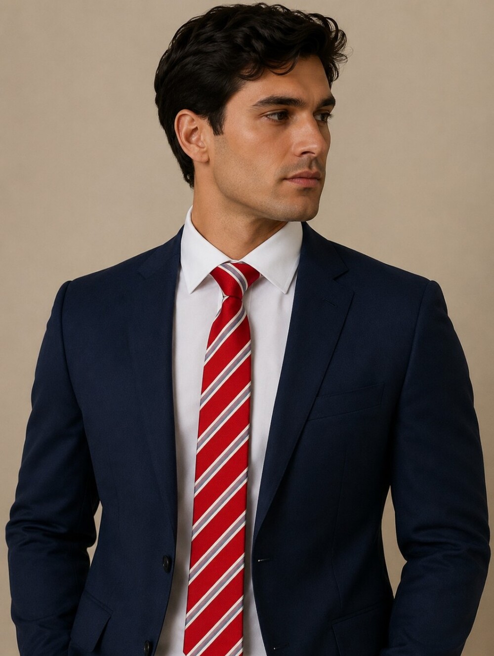 Tommy Hilfiger Red and White Striped Tie